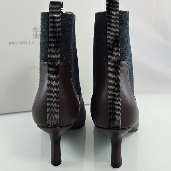 NEW Brunello Cucinelli Leather Monili Comma-Heel Ankle Boots Size 39.5 - Picture 14 of 16